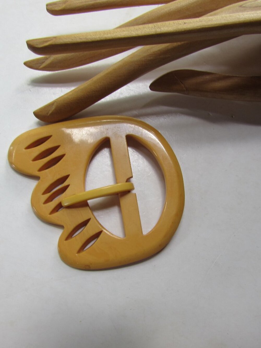 Vintage Deco Style Belt Buckle Mustard Color